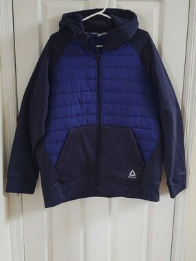 Reebok Navy and Royal Blue Quilted Hooded Jacket- Size 2XL